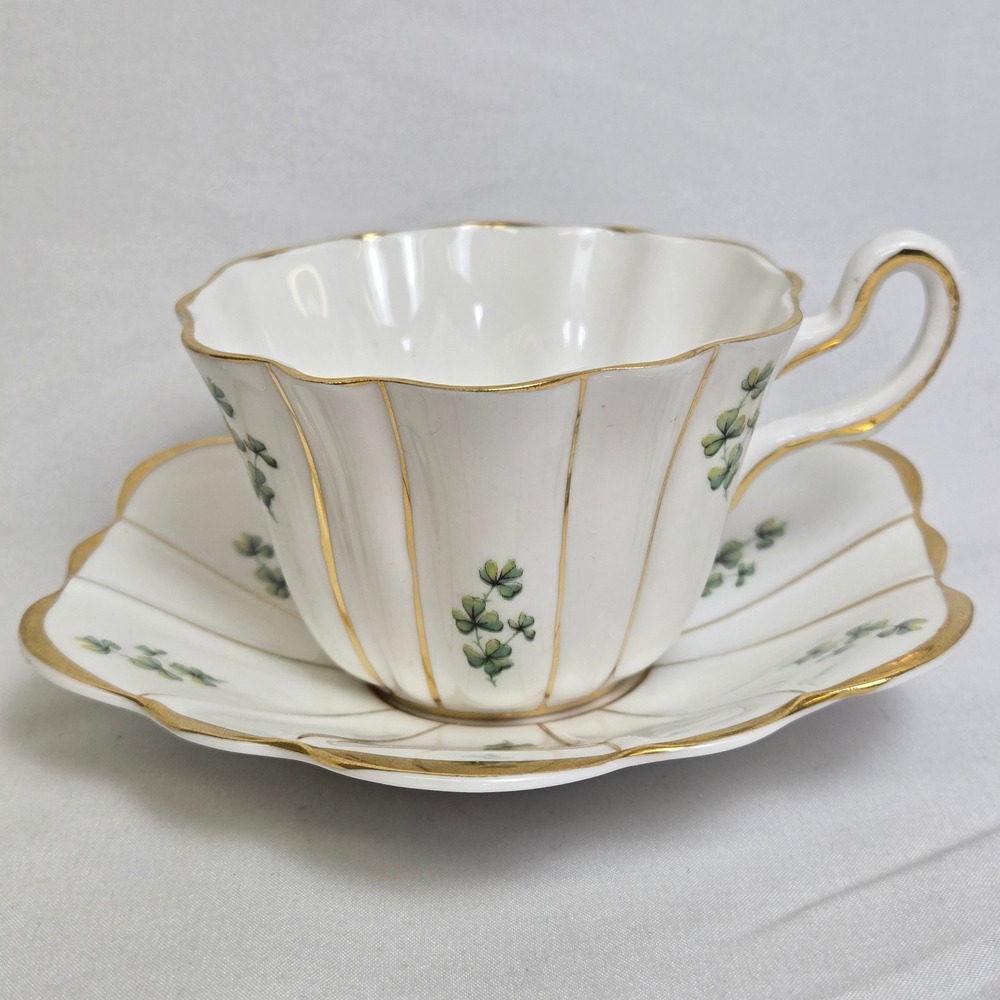 Royal Tara Teacup & Saucer Set Fine Bone China Shamrock Pattern Ireland Vintage